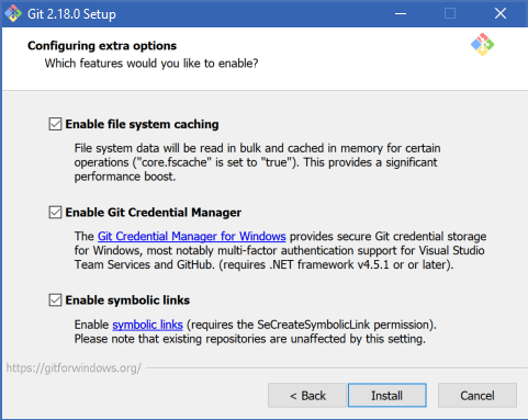 Git 2.18.0 Setup | Configure extra options