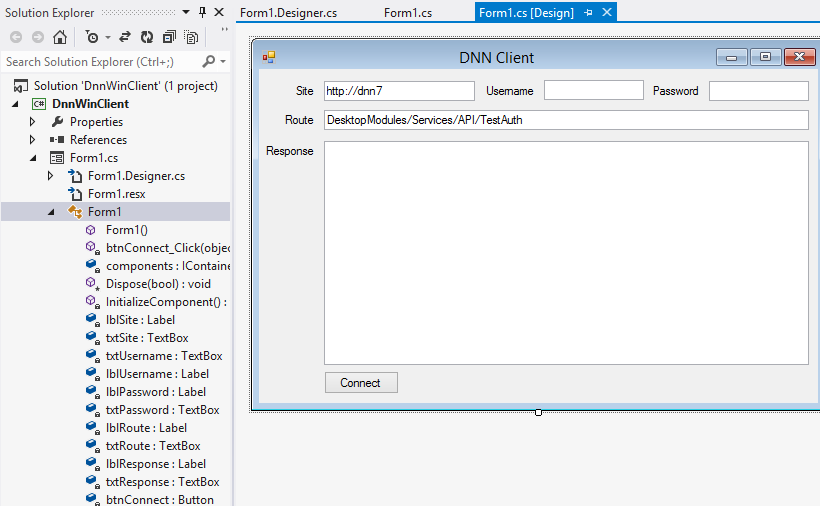 DnnWinClient - Form1.cs Design