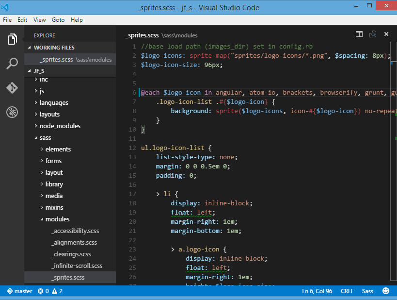 Visual Studio Code – Editing Sass Project
