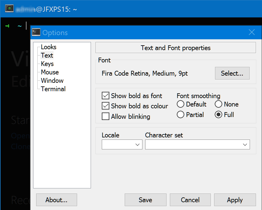 Cygwin - Options - Text