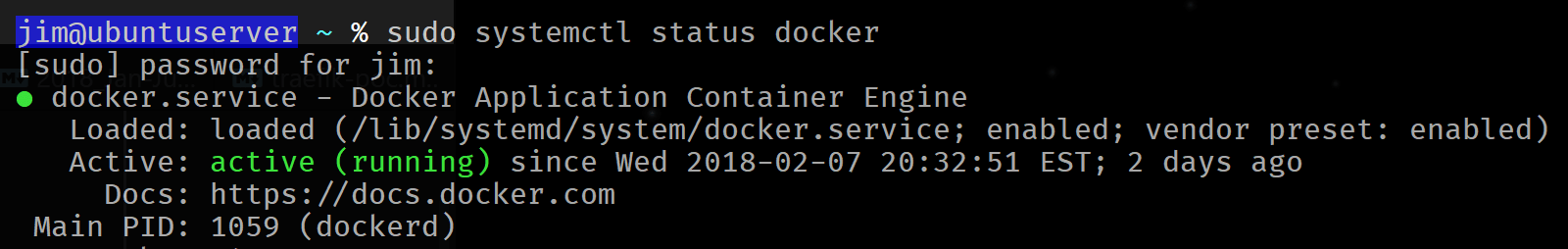 systemctl status docker output