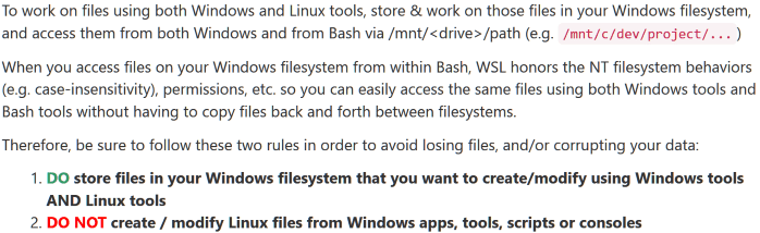 Do not change Linux files using Windows apps and tools