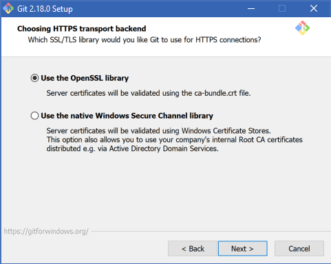 Git 2.18.0 Setup | Choosing HTTPS transport backend