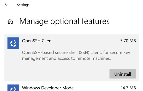 Windows 10 Settings | SSH Client