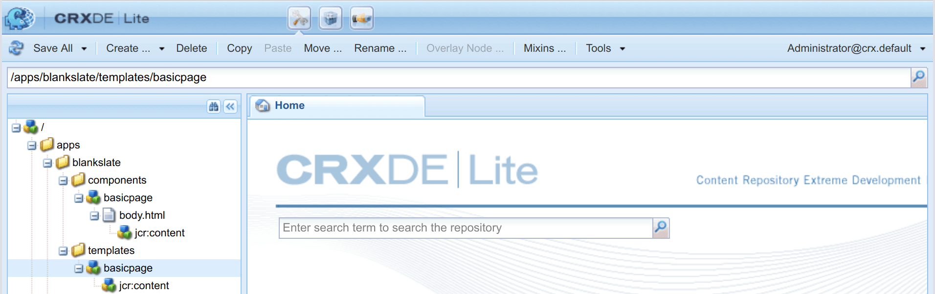 AEM CRXDE Lite | App > blankslate