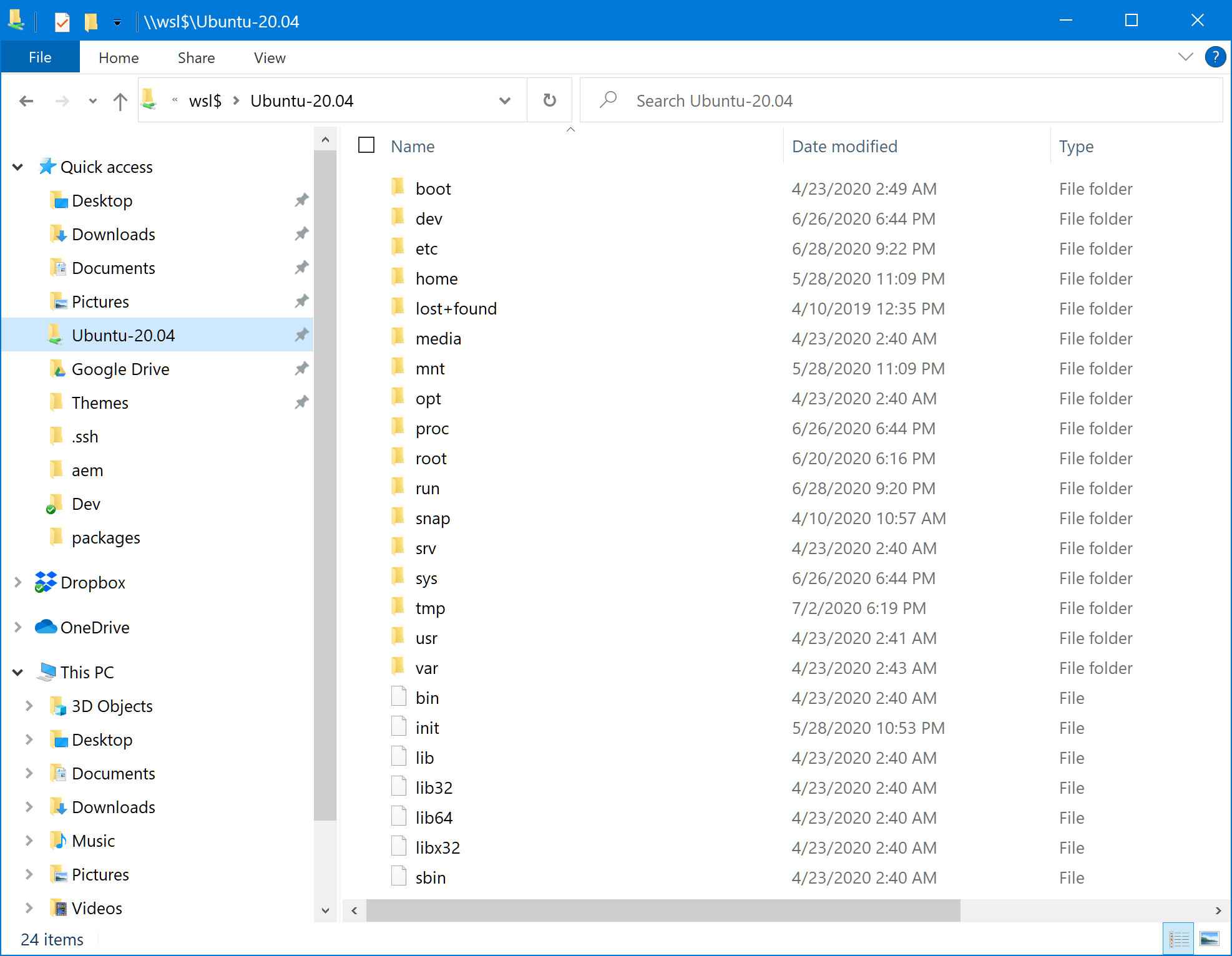 WSL Ubuntu Files in Windows Explorer