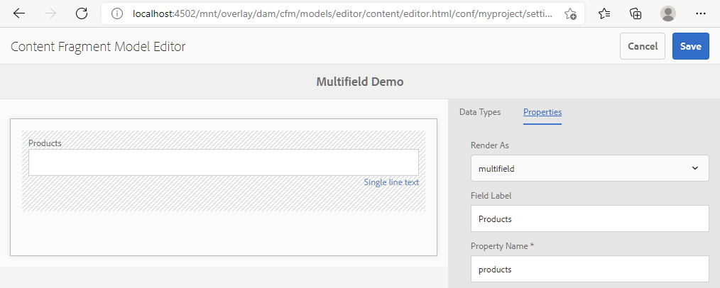 Content Fragment Model Editor - Multifield Demo