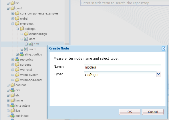 CRXDE Lite Create Node dialog context