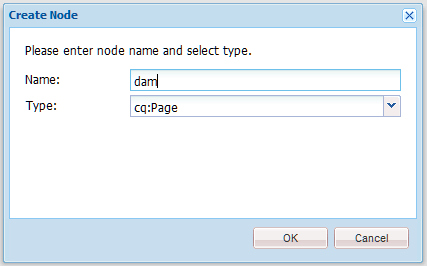 CRXDE Lite Create Node dialog