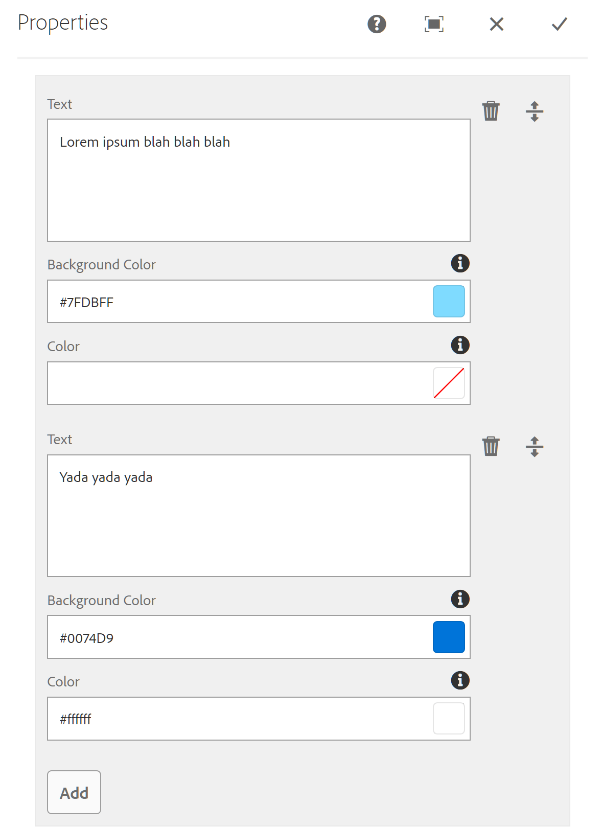 AEM Hello MultiField Component Properties Dialog