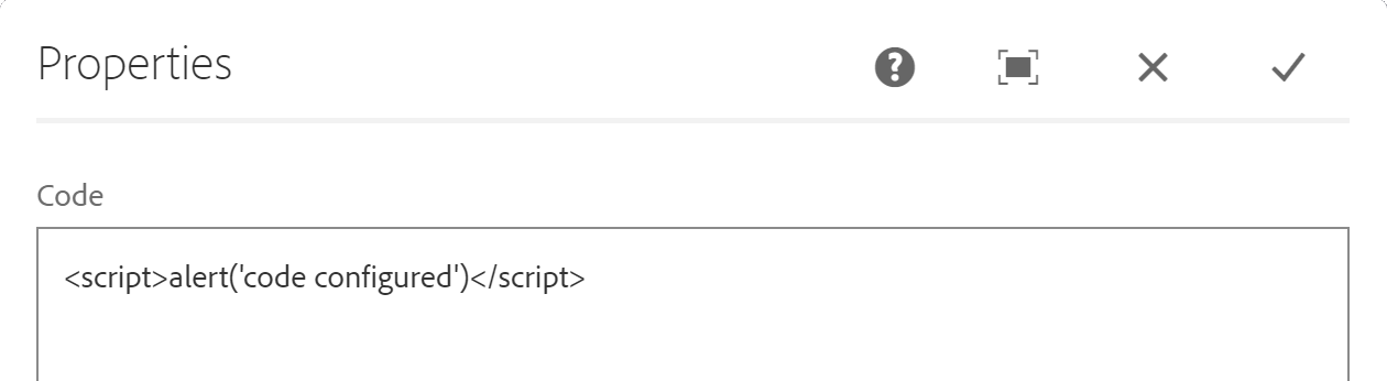 AEM Concept Code component dialog with an inline script