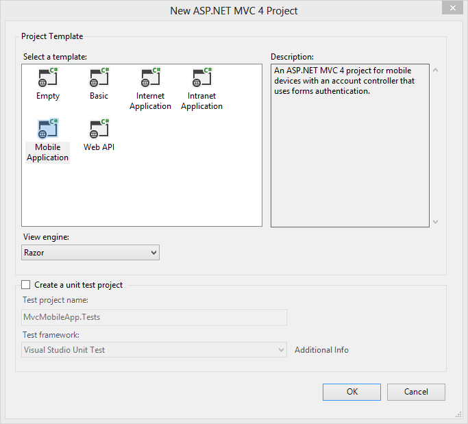 Visual Studio 2012 Project Template Dialog