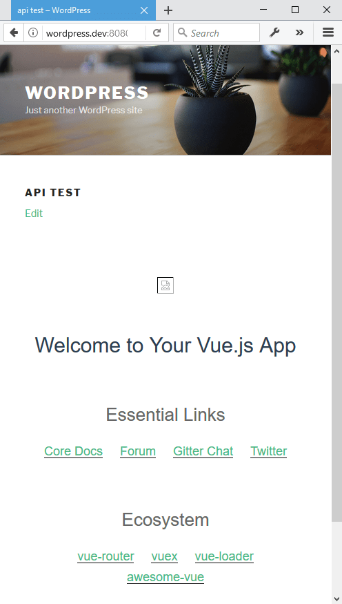 WordPress api-test Page - Default App build