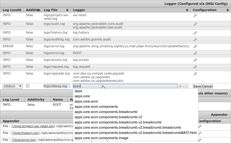 Adobe Experience Manager Web Console Log Support | Add new Logger