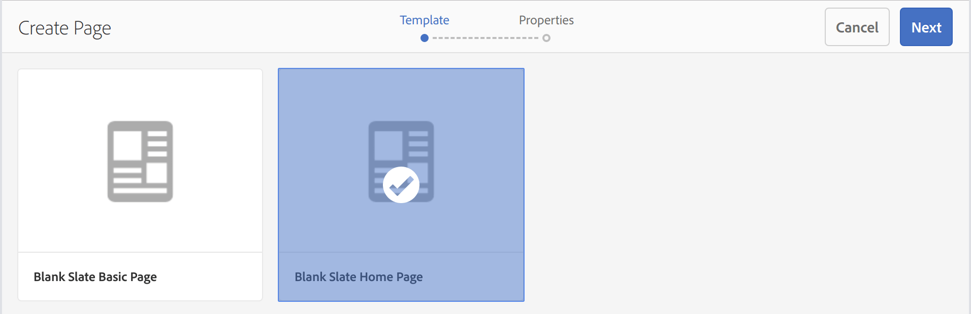 AEM Sites | Create > Page > Home Page Template