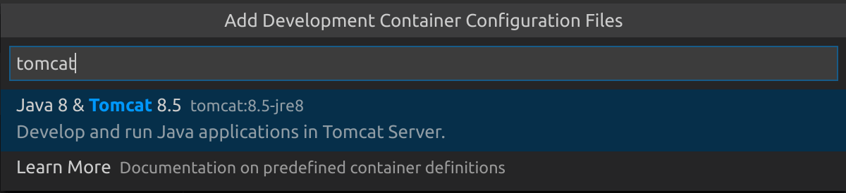 VS Code - Command Palette - Add Development Container Configuration Files dropdown